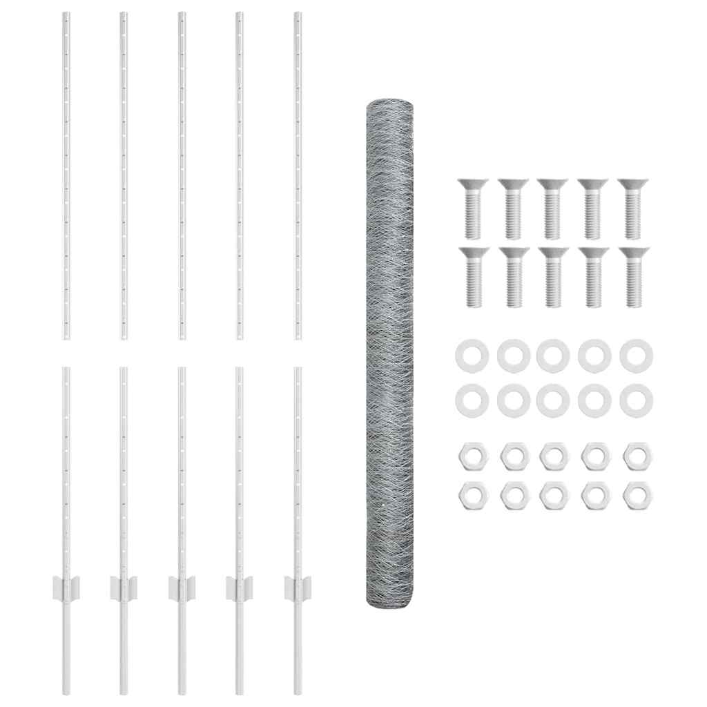 vidaXL Hexagonal Fence with Post 10 x 1.4 m Galvanised Steel Silver 6