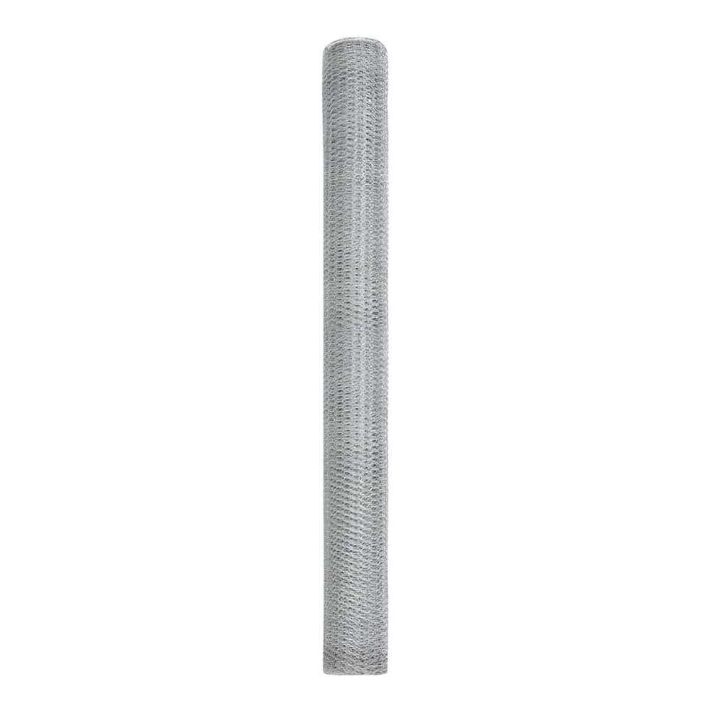 The galvanised steel fence is a roll of hexagonal wire mesh standing upright