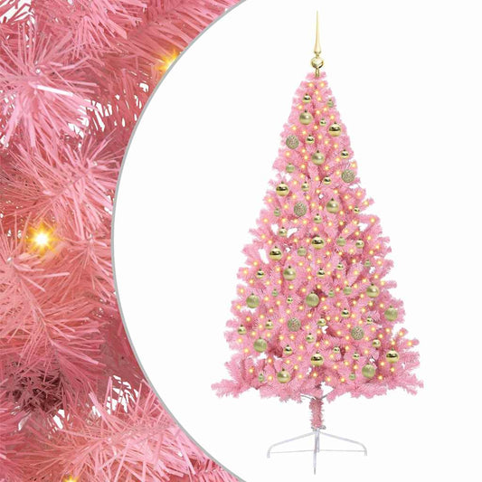 vidaXL Artificial Pre-lit Christmas Tree Pink 210 cm PVC 2