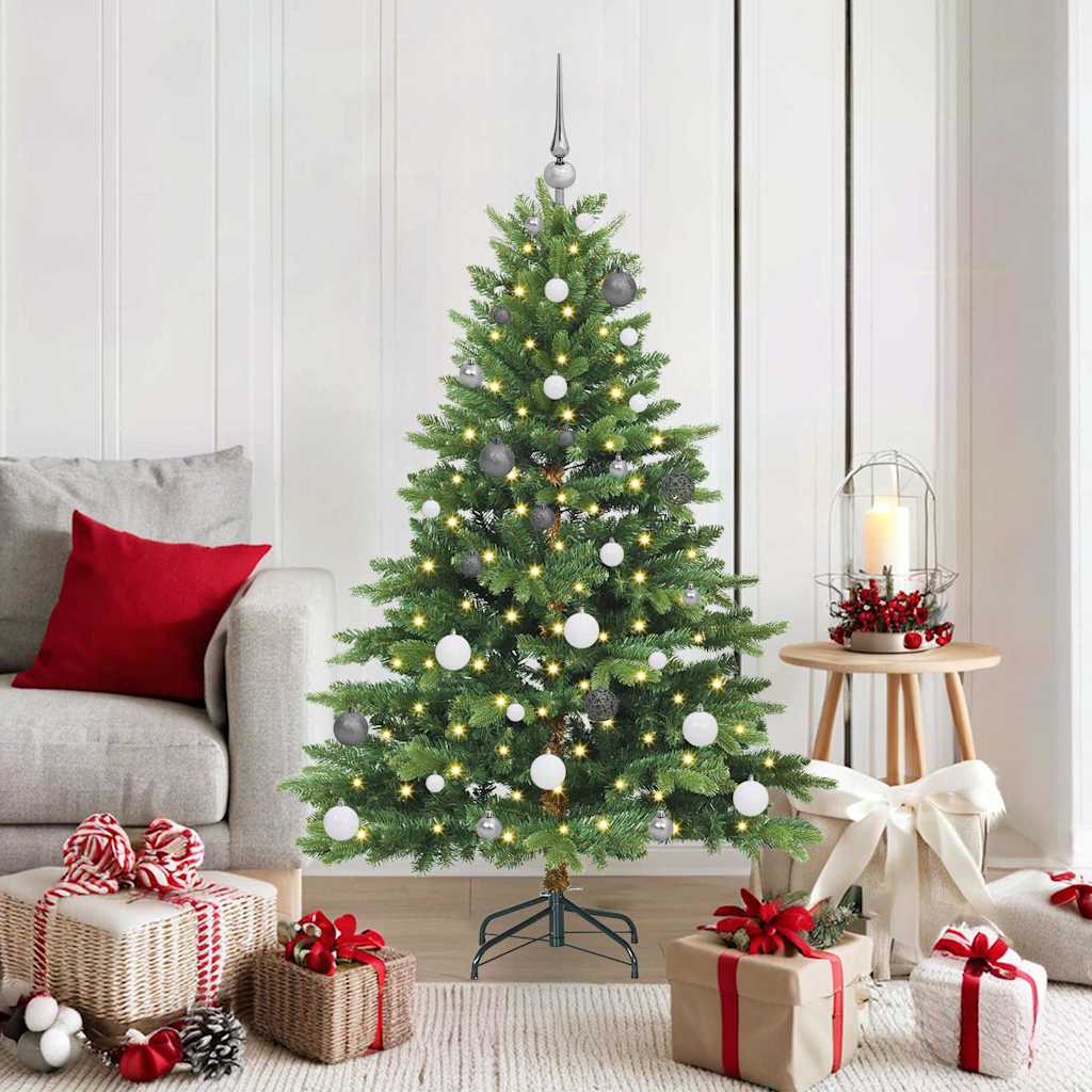 Artificial Christmas Tree with 150 LEDs PE and PVC Green 150 cm with LEDs &white/grey balls