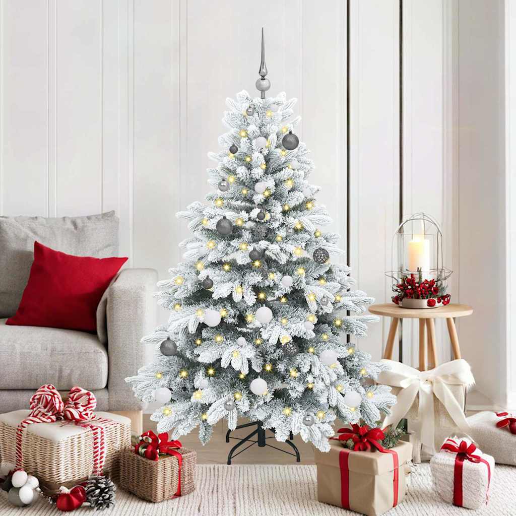 Artificial Christmas Tree with 150 LEDs PE and PVC White 150 cm with LEDs &white/grey balls