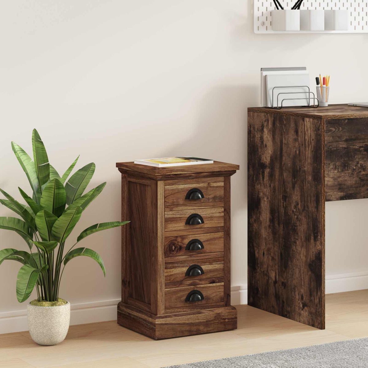 vidaXL Chest of Drawers Natural 35 x 30 x 60 cm Solid Teak Wood 4