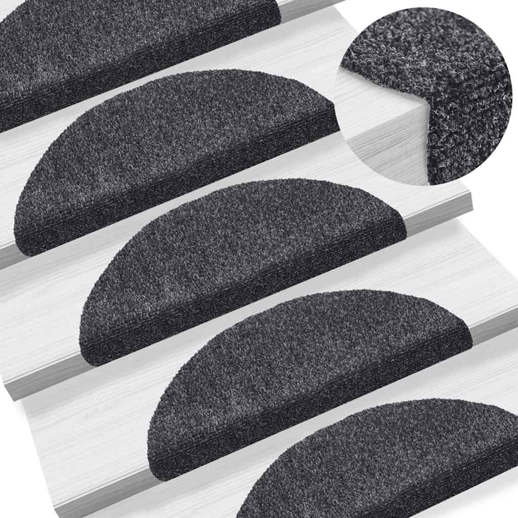 vidaXL Stair Mats Self-adhesive 20 pcs 56x17x3 cm Dark Grey Half Round 6