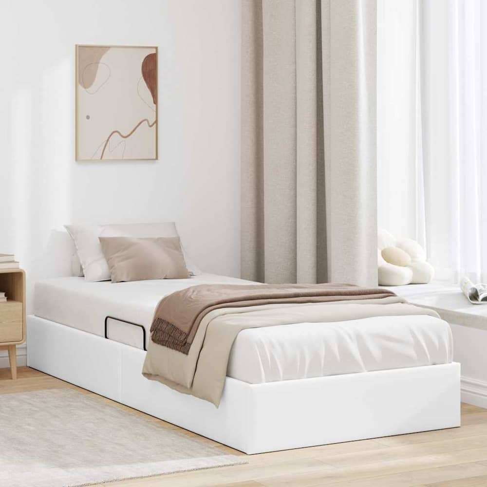 Storage Bed 100 x 190 cm Faux leather White Twin XL