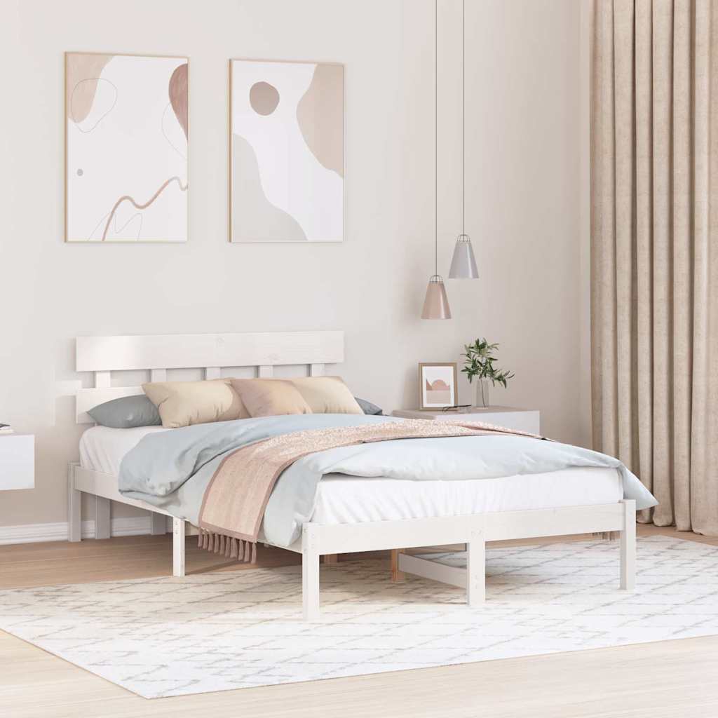 Bed Frame Headboard Solid Pine wood Length White