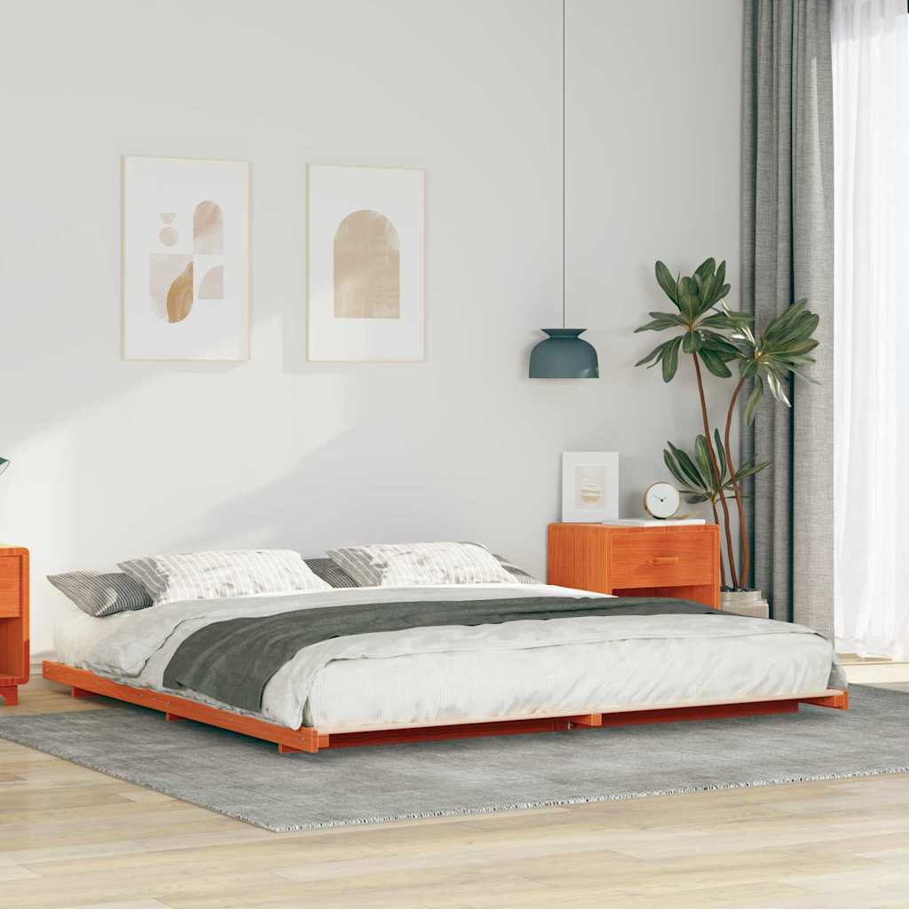 vidaXL Bed Frame Solid Pine Wood Wax Brown Length 210 cm