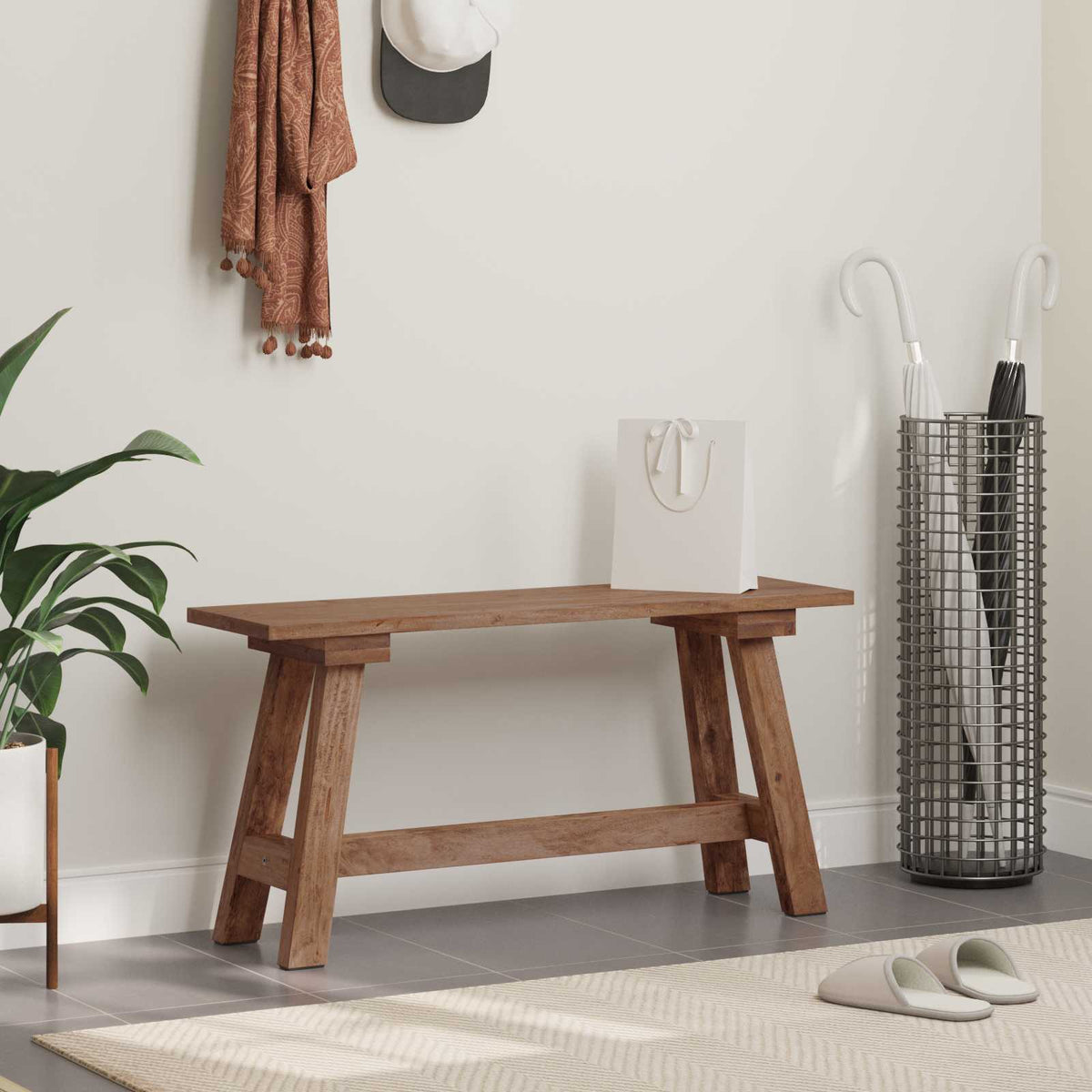 Bench Natural Solid Mahogany wood 92 cm 45.5 cm 23.5 cm