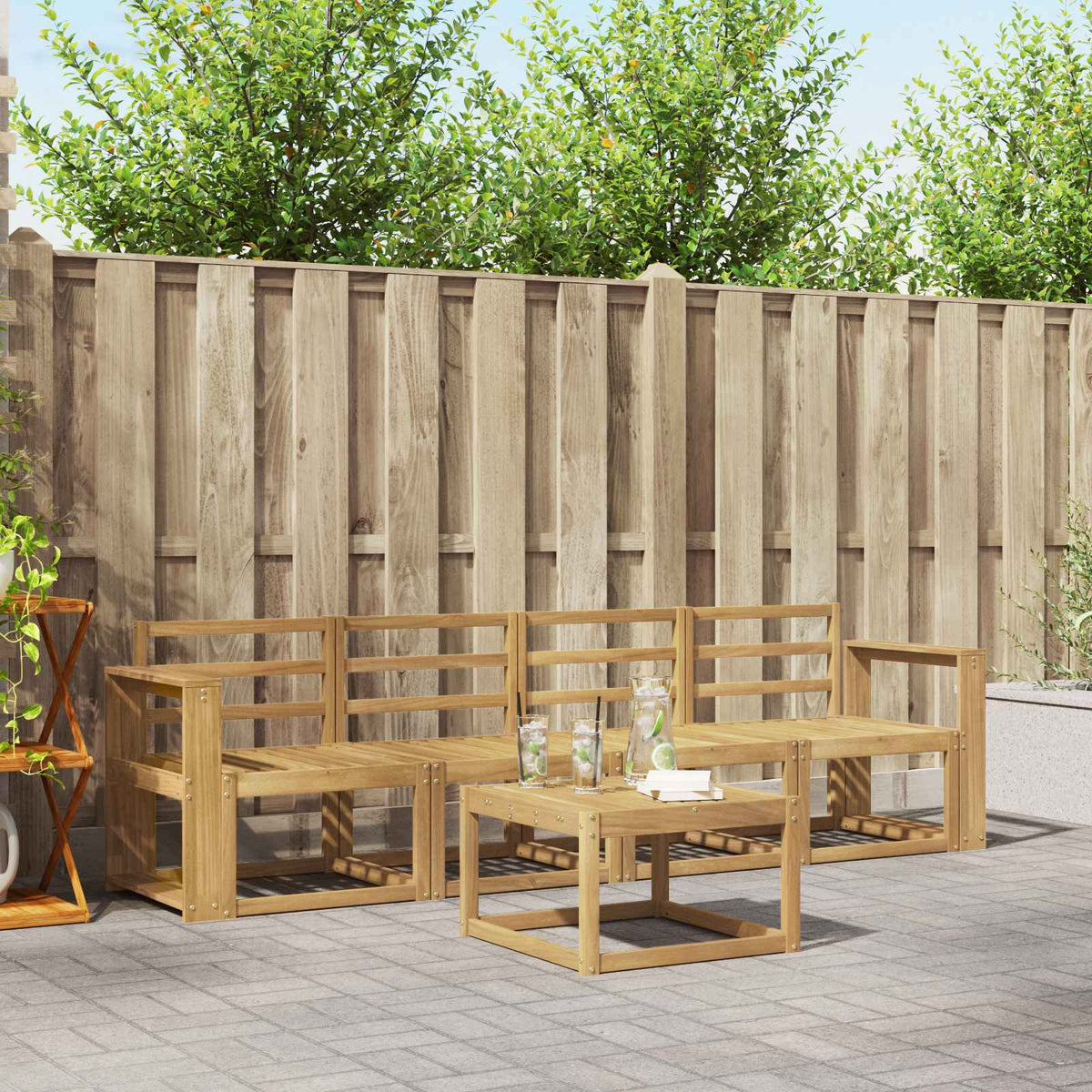 Outdoor Sofa Set 5 pcs 4-Seaters Solid Acacia Wood Wide flat