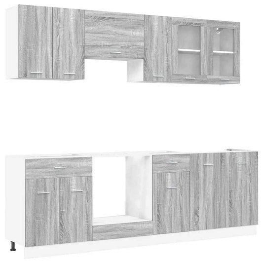 Kitchen Unit Lyon 8 pcs Engineered Wood Grey sonoma