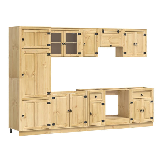 vidaXL Cabinet SKI 9 pcs Honey Brown Solid Pine Wood 2