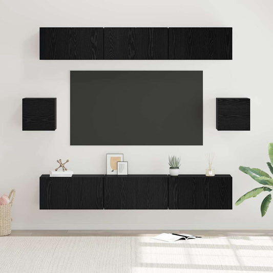 TV Cabinet Set Engineered Wood 8 pcs Black oak 60 cm