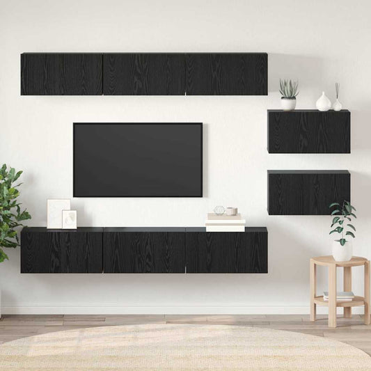 Wall-mounted TV Cabinet Set Engineered Wood 8 pcs Black oak