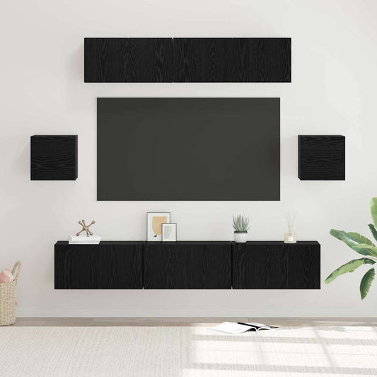 TV Cabinet Set Engineered Wood 7 pcs Width 80 cm Black oak