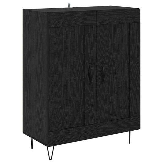 The black sideboard standing on thin metal legs against a plain white background