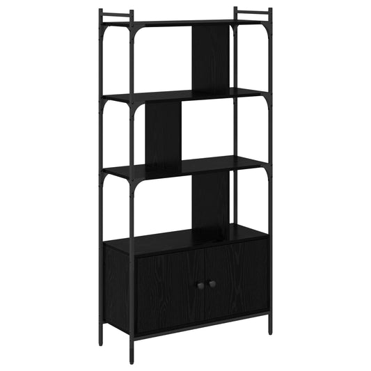The black engineered wood bookcase with a metal frame