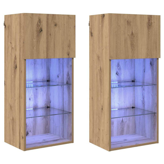 TV Cabinet Set with LED Lights 40.5x30x60 cm 2 pcs Artisan oak