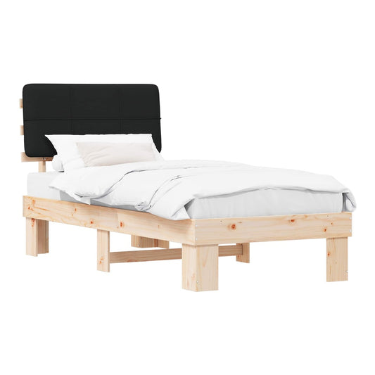 Bed Frame with Upholstered Headboard Black Length 190 cm Natural and Black 90 cm