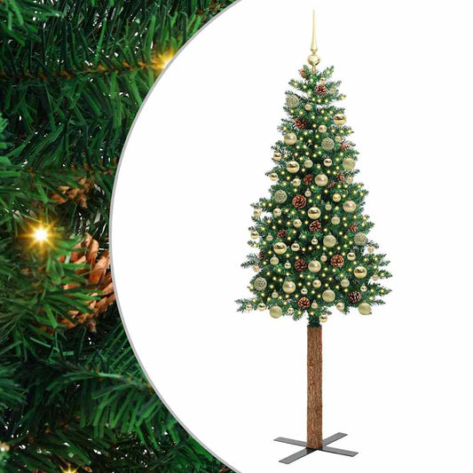 vidaXL Slim Christmas Tree Green 180 cm PVC and Solid Pine wood 2