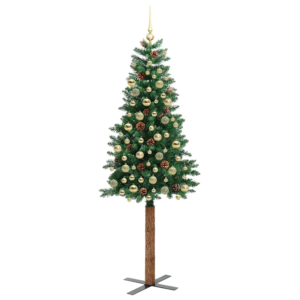 vidaXL Slim Christmas Tree Green 210 cm PVC and Solid Pine wood 4