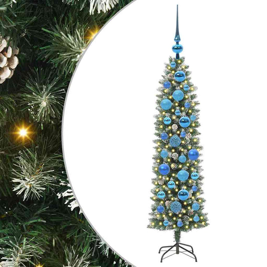 vidaXL Artificial Slim Christmas Tree Green and White 120 cm 2