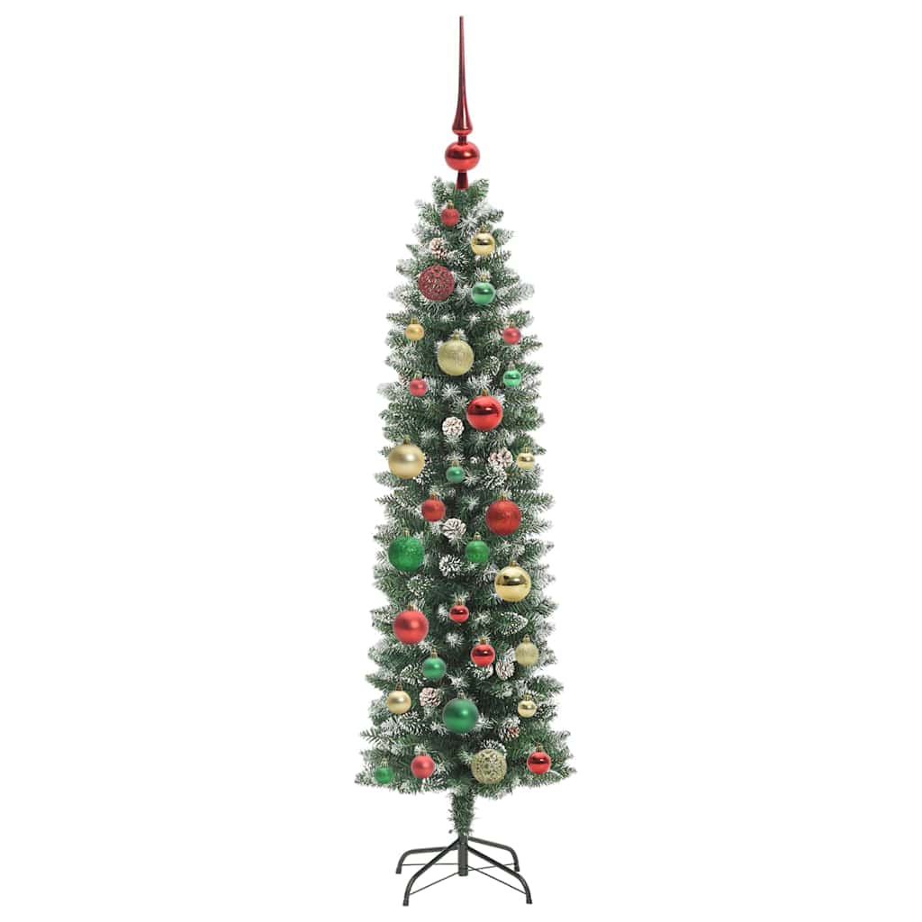 vidaXL Artificial Slim Christmas Tree Green and White 120 cm 6