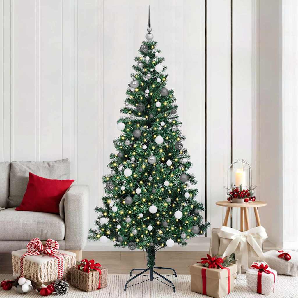 vidaXL Artificial Pre-lit Christmas Tree Green PVC and Metal 210 cm