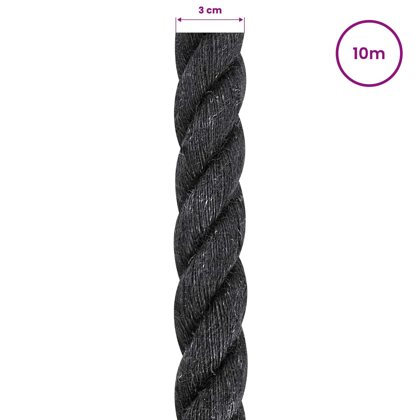 vidaXL Jute Rope 30 mm Black 100% Tossa jute 5