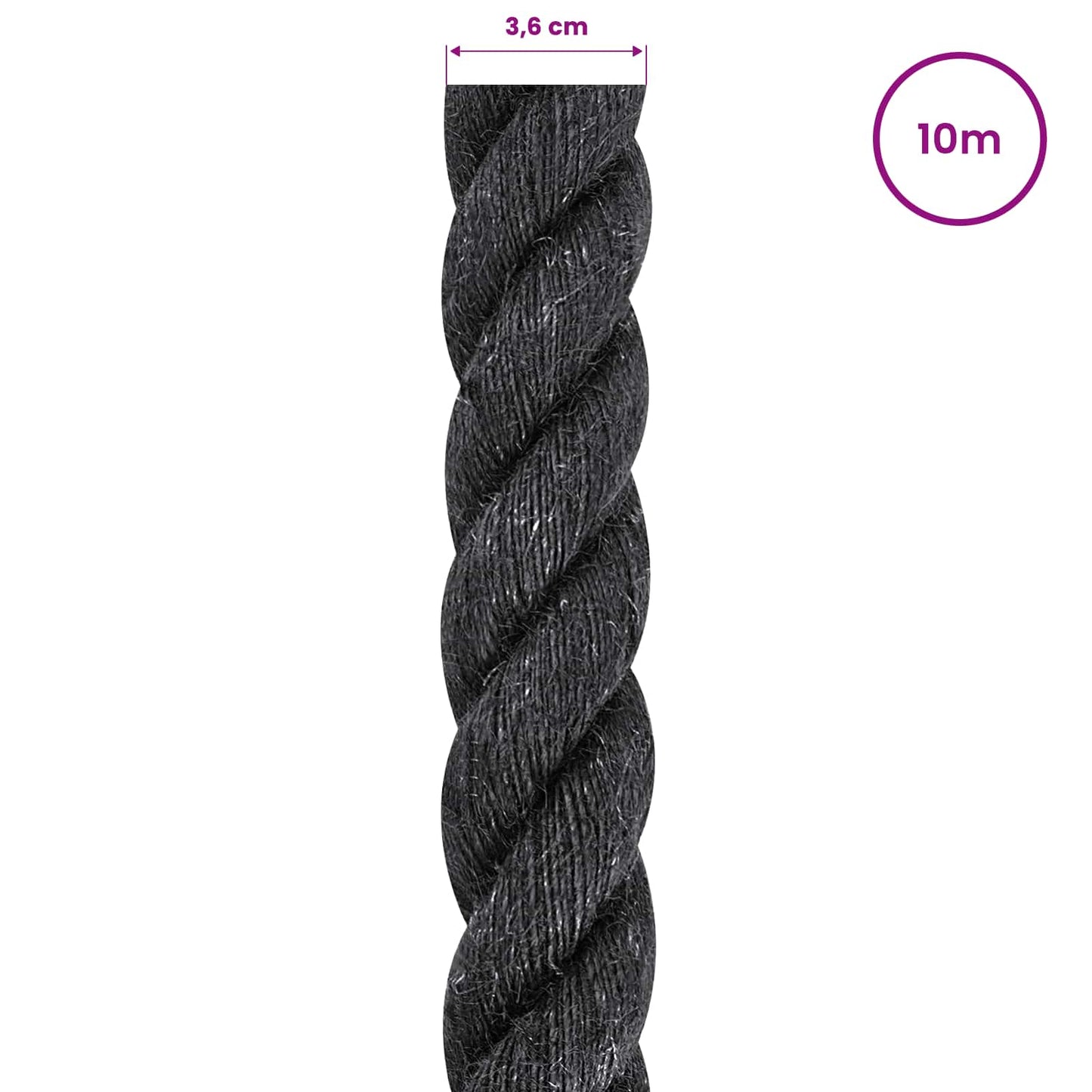 vidaXL Jute Rope 36 mm Black 100% Tossa jute 5