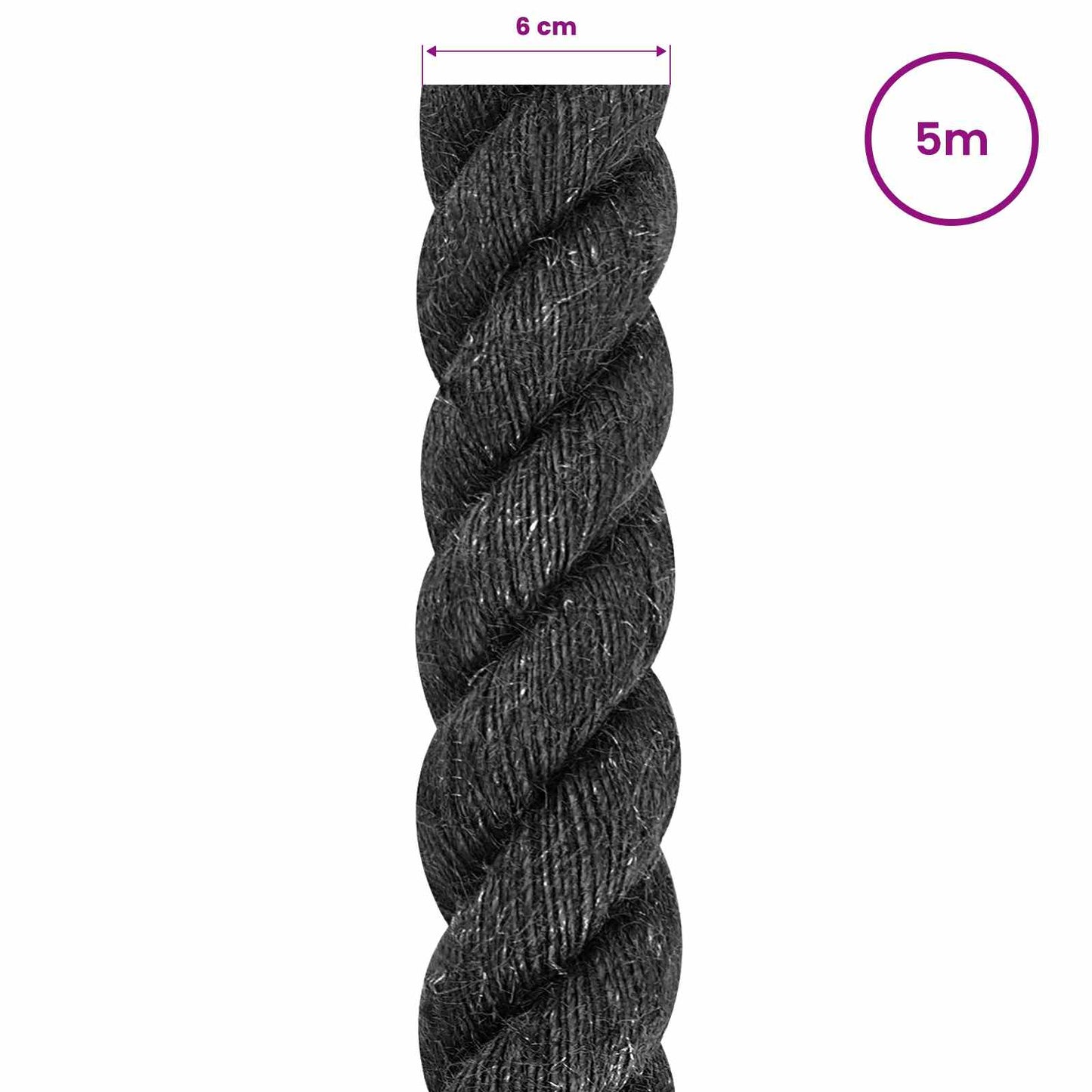 vidaXL Jute Rope 60 mm Black 100% Tossa jute 5