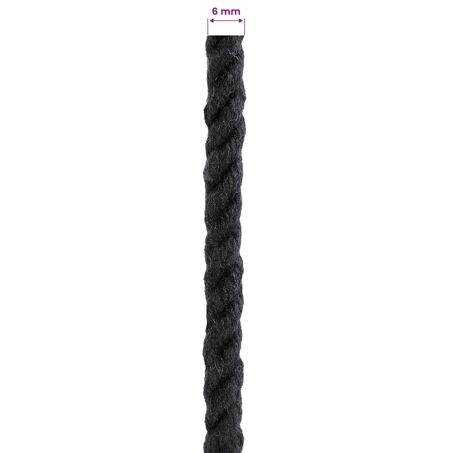 vidaXL Cotton Rope 6 mm 250 m Black 100% Cotton 6