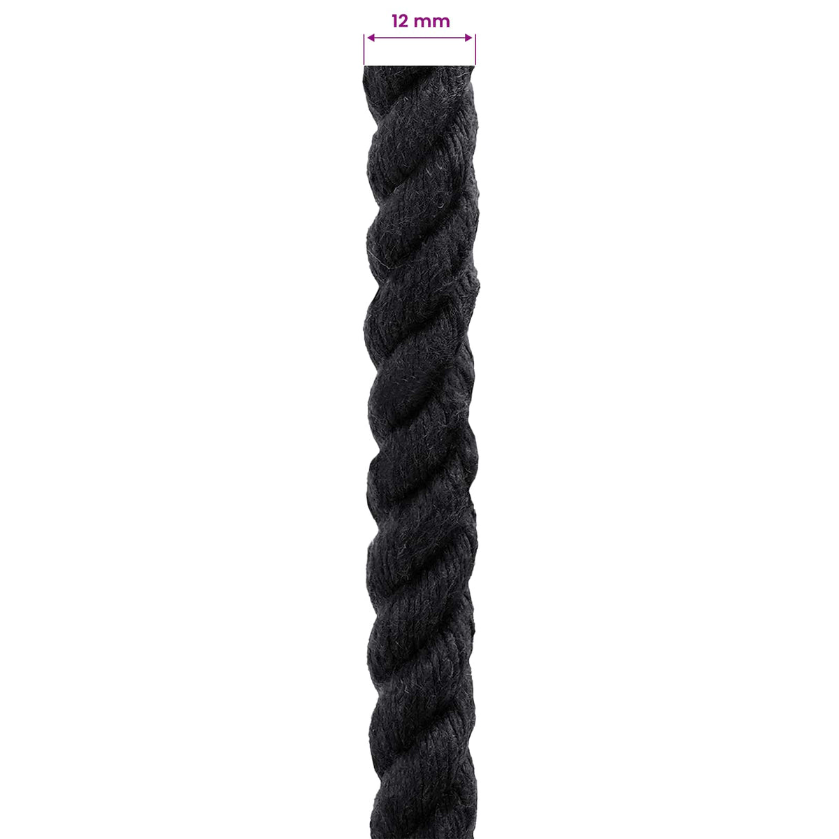 vidaXL Cotton Rope 12 mm 100 m Black 100% Cotton 6