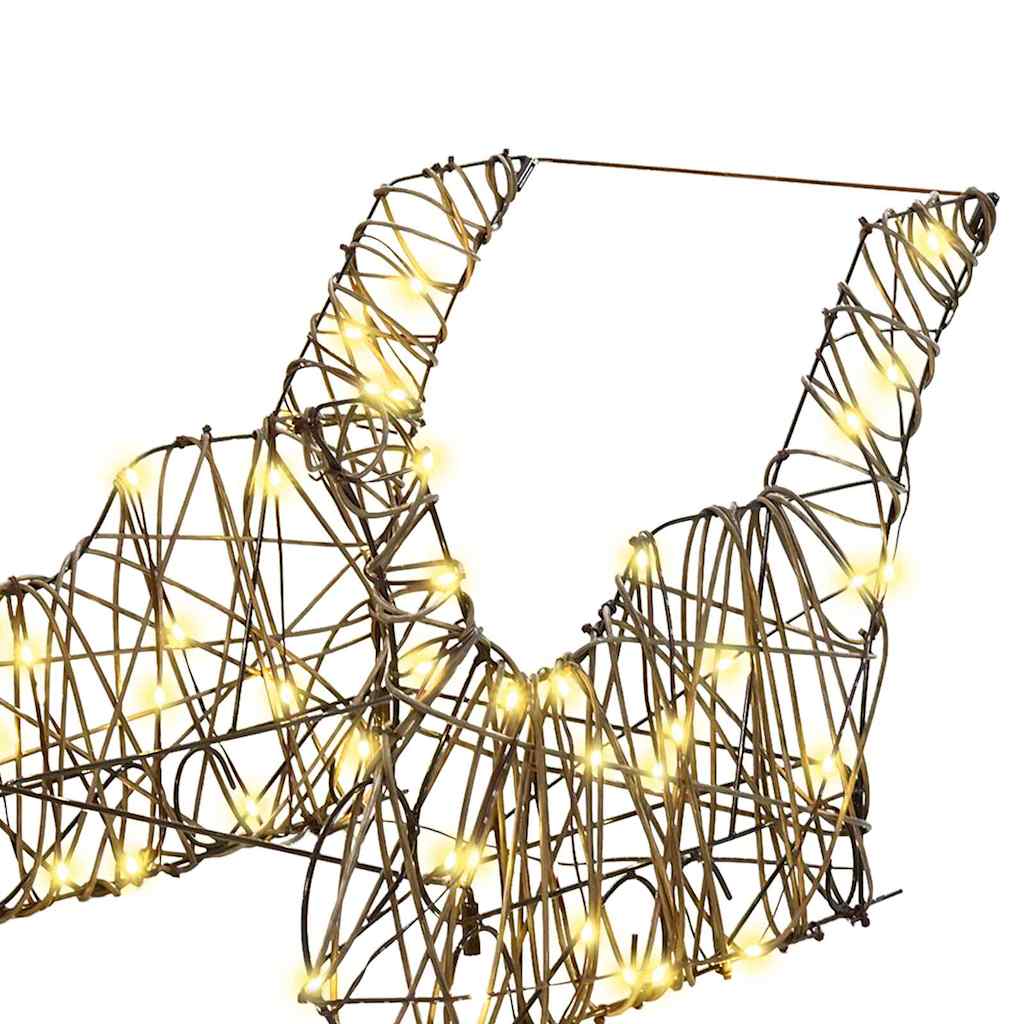 vidaXL Reindeer Pull Sleigh 160 LEDs Warm White 53 x 28 x 33 cm Rattan 6