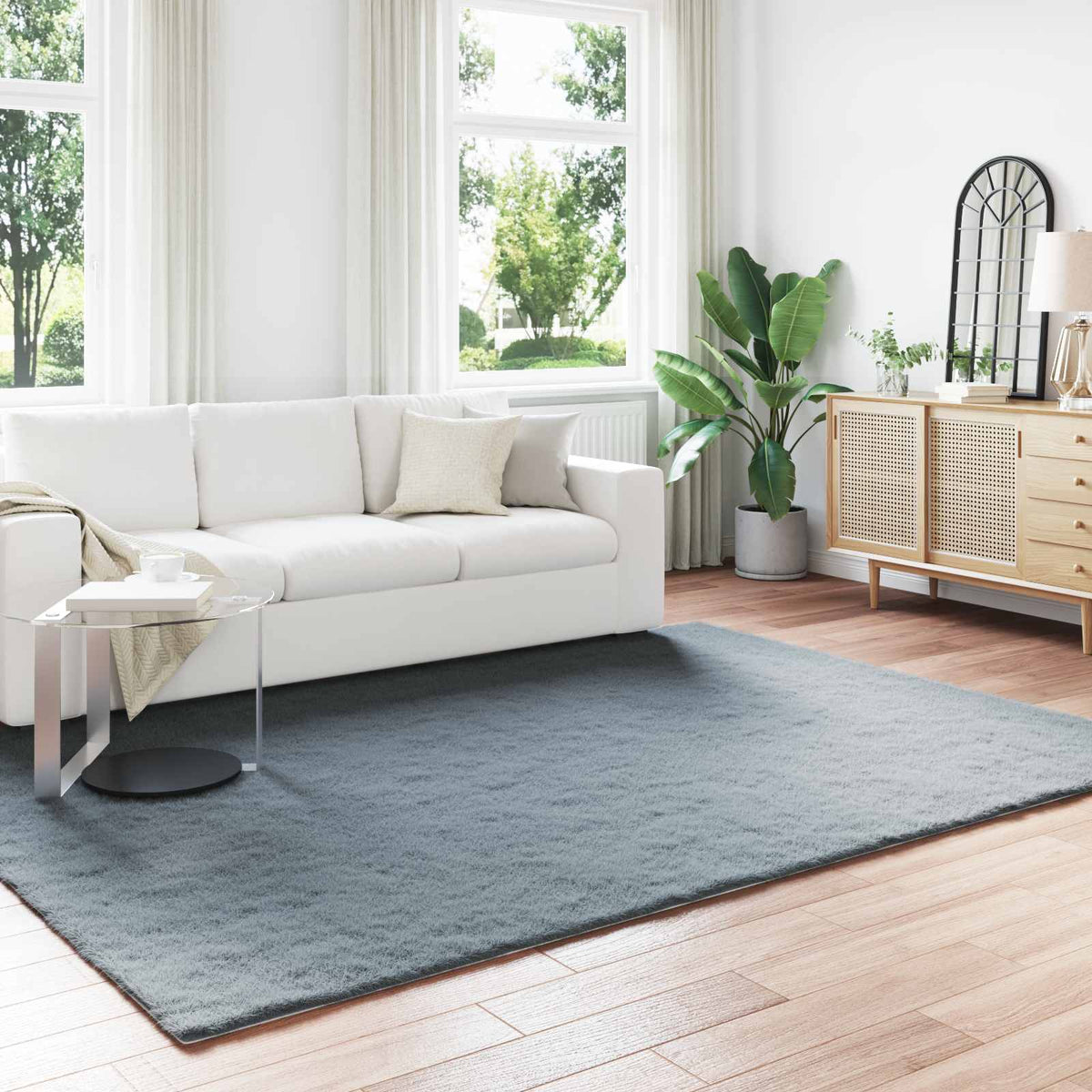 vidaXL Anti-Slip Faux Rabbit Fur Rug OLITE Anthracite