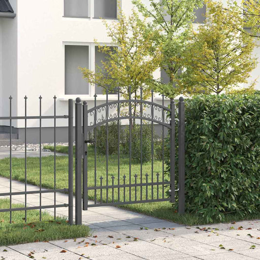 Fence Gate with Spear Top KAMPEN Lockable Steel Grey 103 cm 100 cm