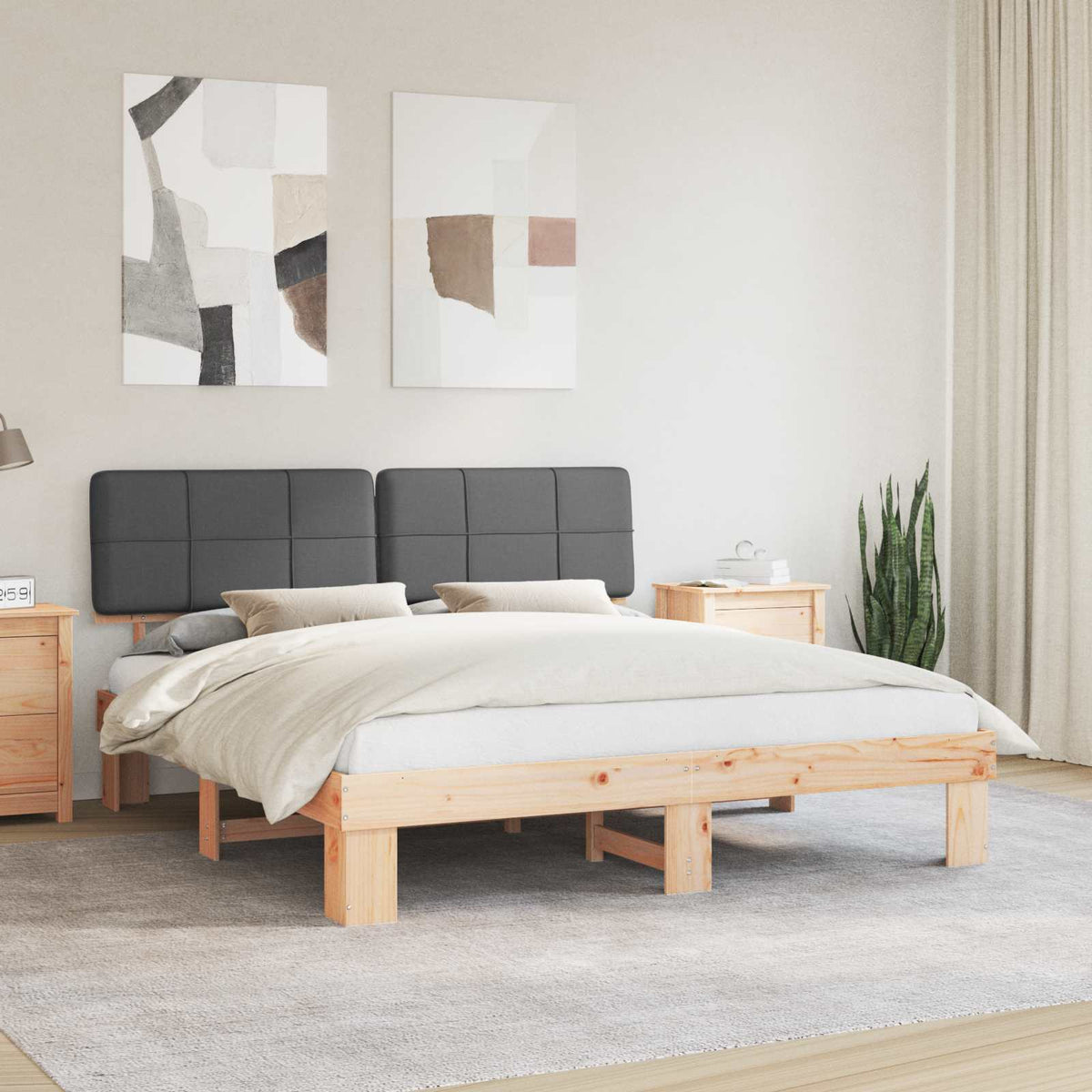 Bed Frame Upholstered Headboard Length Natural Dark Grey