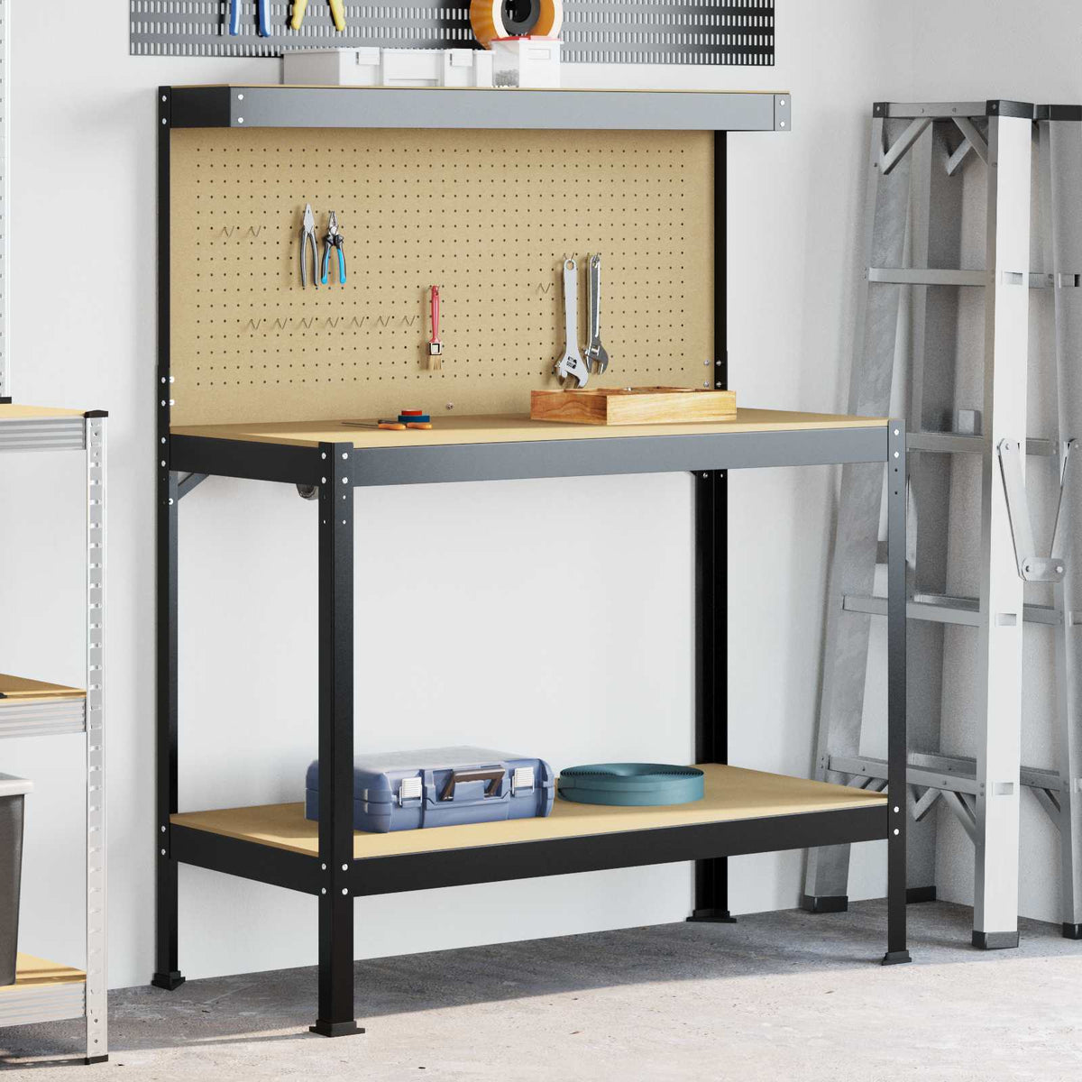 vidaXL Workbench Black 81 x 41 x 145 cm Engineered Wood and Metal
