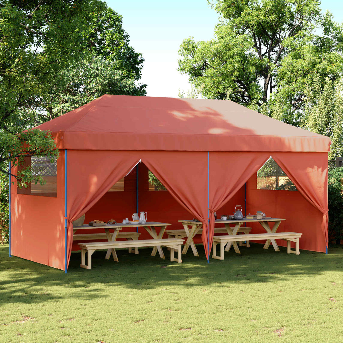 Party Tent 292 x 580 x 315 cm Oxford Fabric Yes with 4 Sidewalls Terracotta