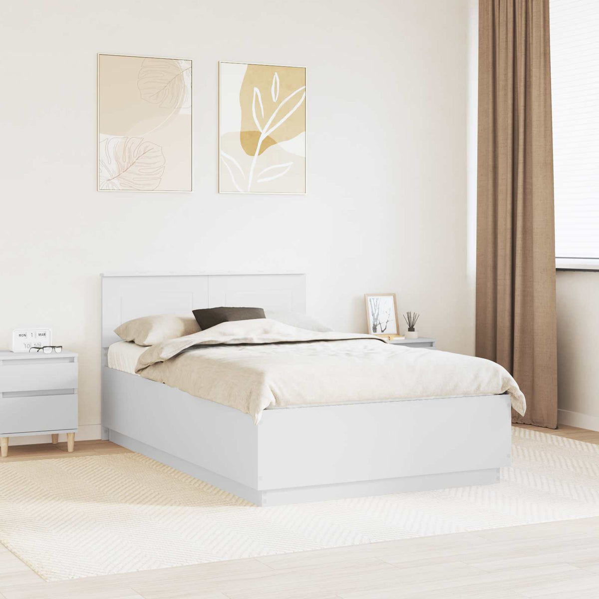 Bed Frame Engineered Wood Length 190 cm White 135 cm