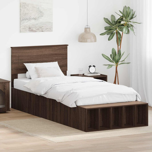 Bed Frame with Shelf Engineered Wood Length 190 cm Brown oak 75 cm