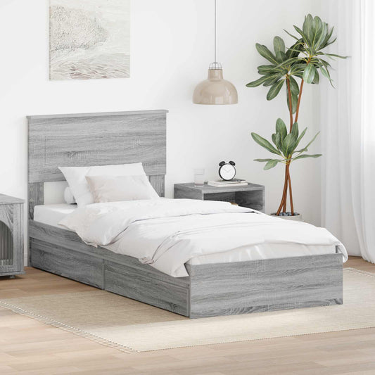 Storage Bed with Drawer Engineered Wood Length 190 cm Grey sonoma 75 cm