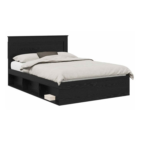 Bed Frame 140 x 190 cm Solid Pine Wood Black oak