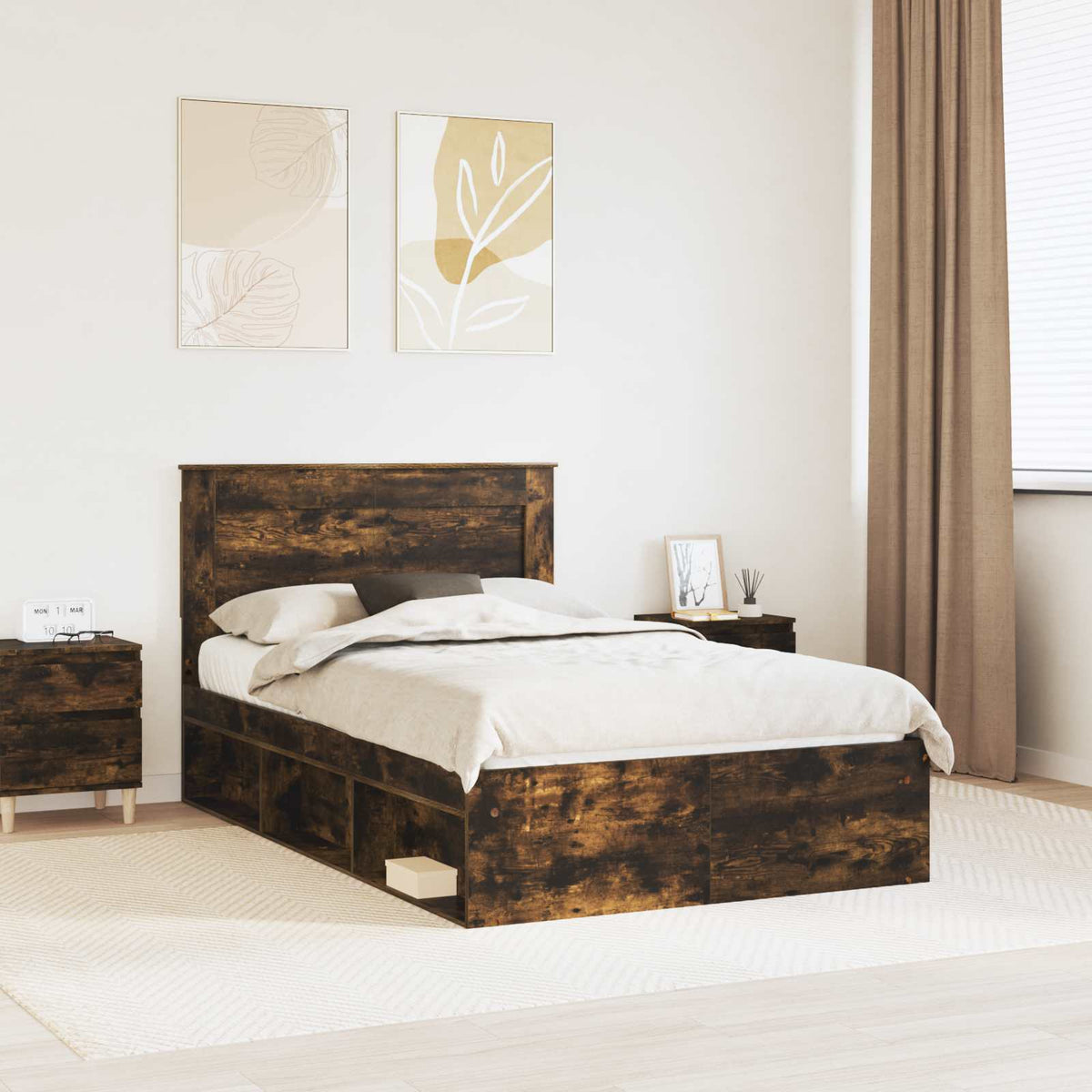 Bed Frame 120 x 190 cm Engineered Wood Smoked oak