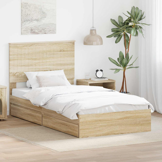 Storage Bed with Drawer Engineered Wood Length 200 cm Sonoma Oak 100 cm