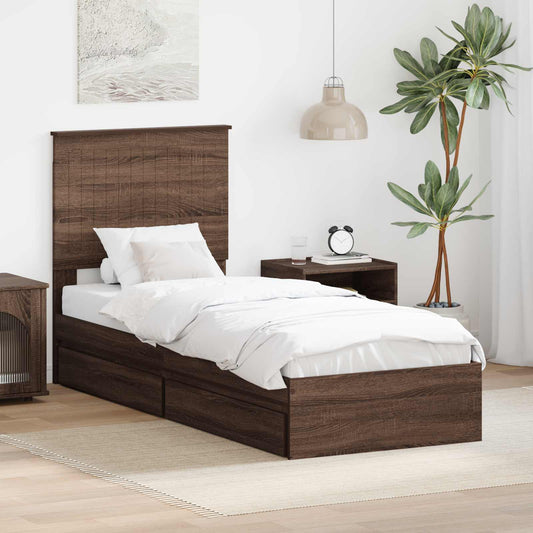 Storage Bed with Drawer Engineered Wood Length 190 cm Brown oak 75 cm