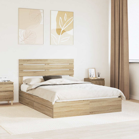 Storage Bed with Drawer Engineered Wood Length 200 cm Sonoma Oak 160 cm