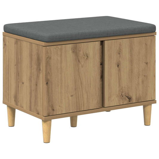 Hall Bench 60 x 38 x 46 cm Engineered Wood and Fabric Width 60 cm Artisan oak