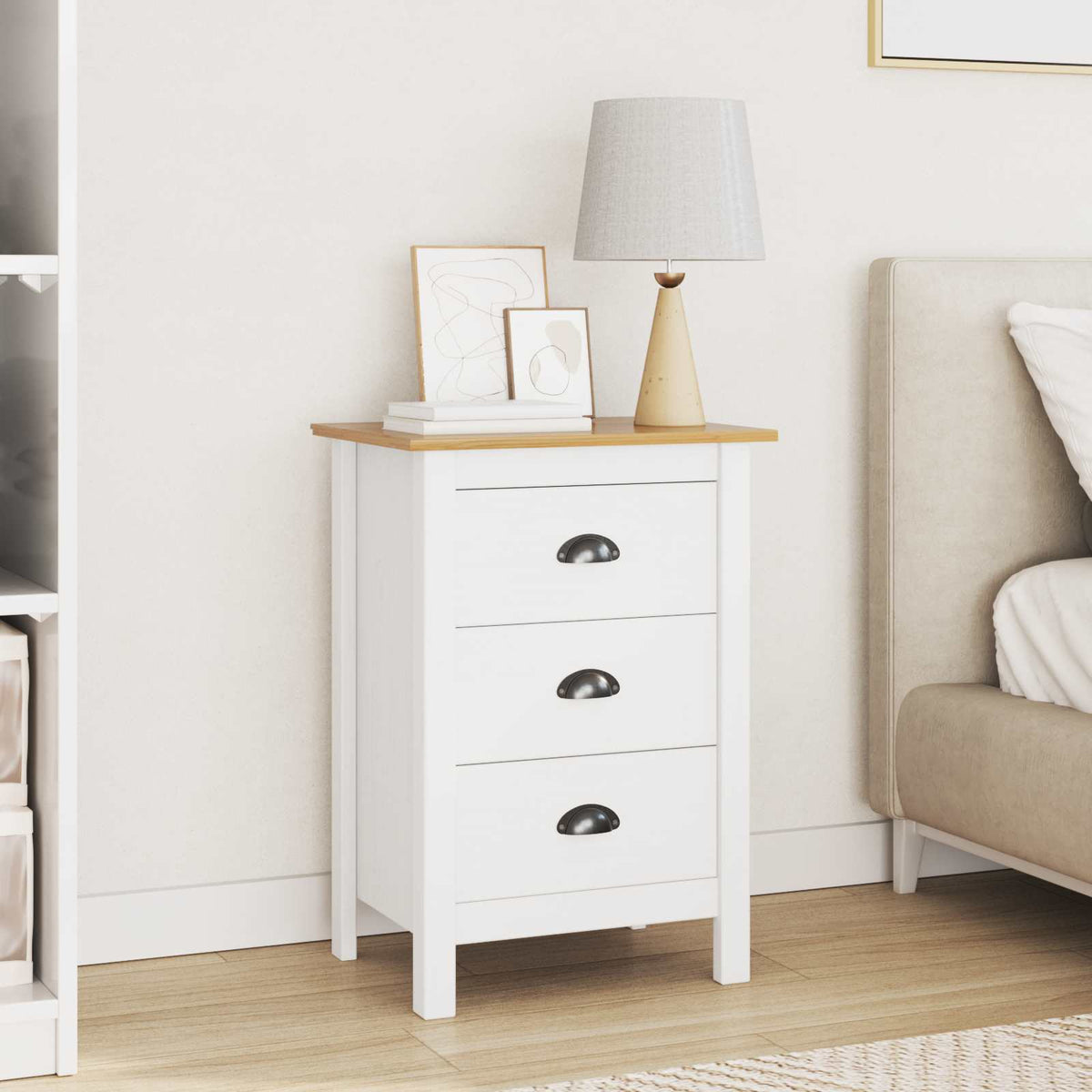 Bedside Cabinet HILL 46 x 35 x 65 cm White and honey brown