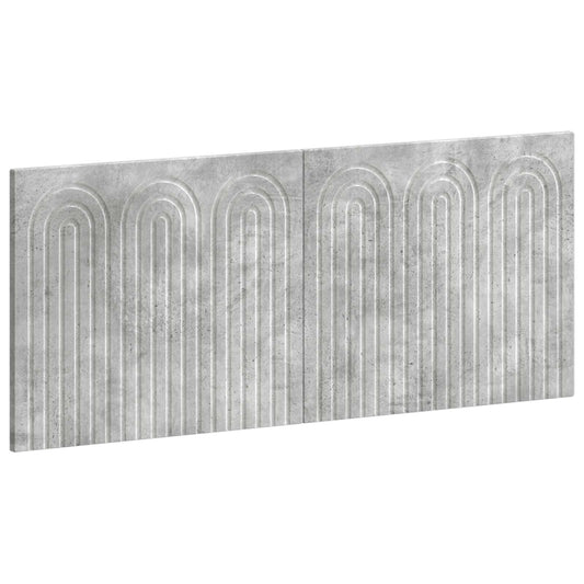 Close up of the concrete grey engineered wood headboard with arched pattern