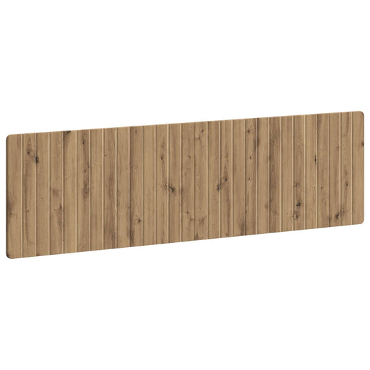 The wall-mounted headboard with a vertical wood plank design