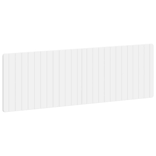 The white engineered wood headboard with vertical panel detail